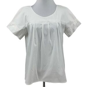 New York & Company Elegant White pleated Short Sleeve Blouse Size S